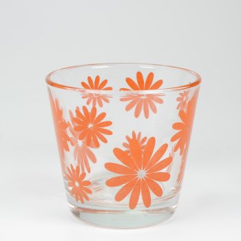 Teelichtglas Blumen farbig orange